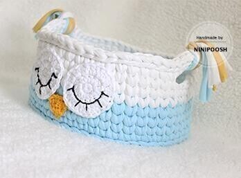 Handmade Baby nursery decor / storage sleepy Owl basket