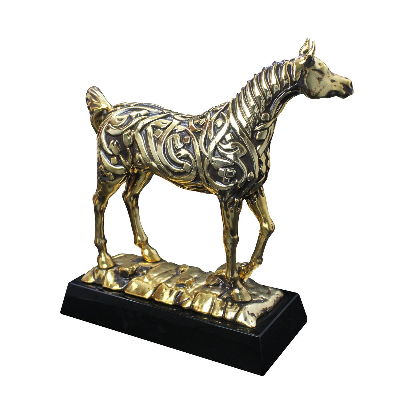 Gold-Plated Arabian Horse with Calligraphy