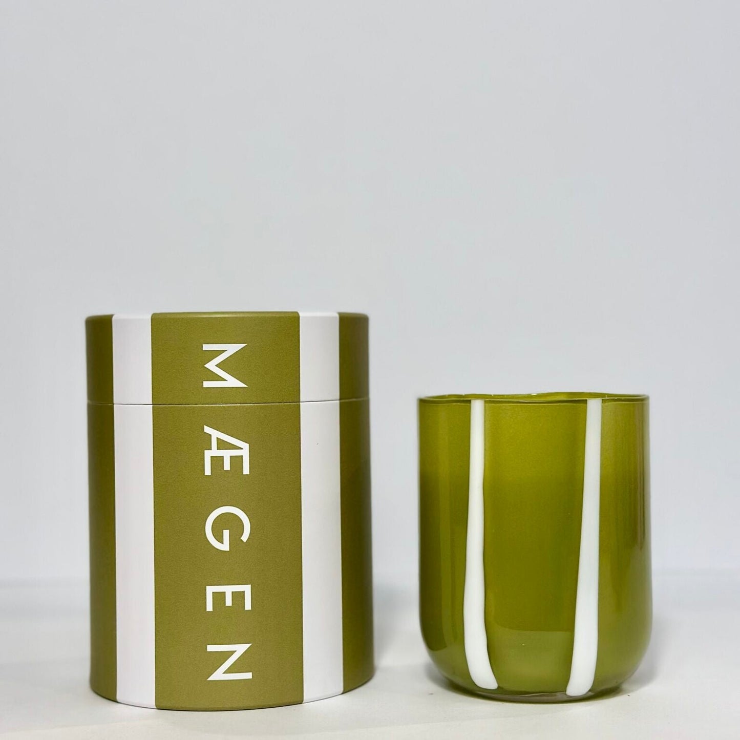 Atina Stripe Candle -  Olive & White