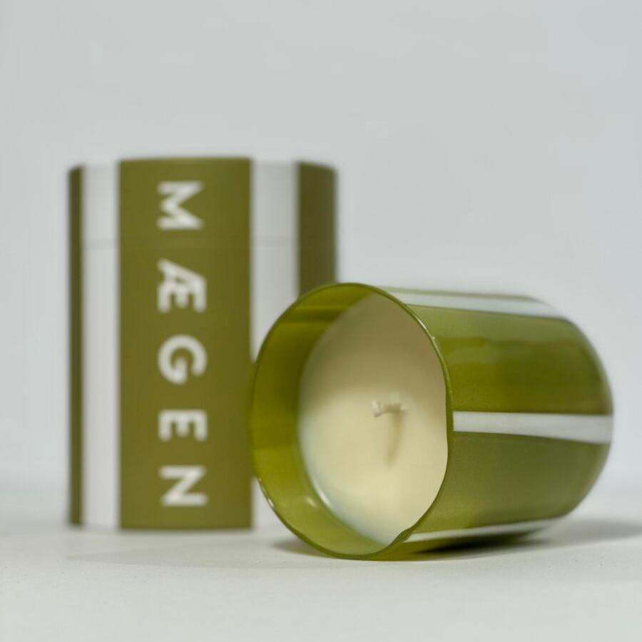 Atina Stripe Candle -  Olive & White