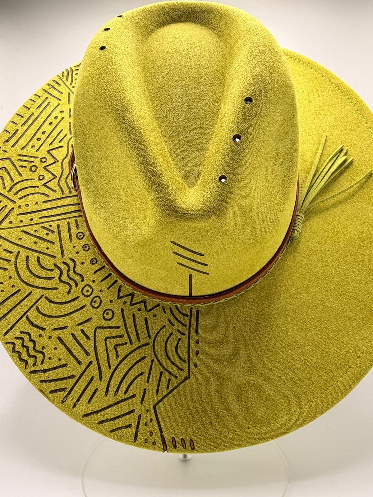 Lime green wide brim fedora with shemag fabric