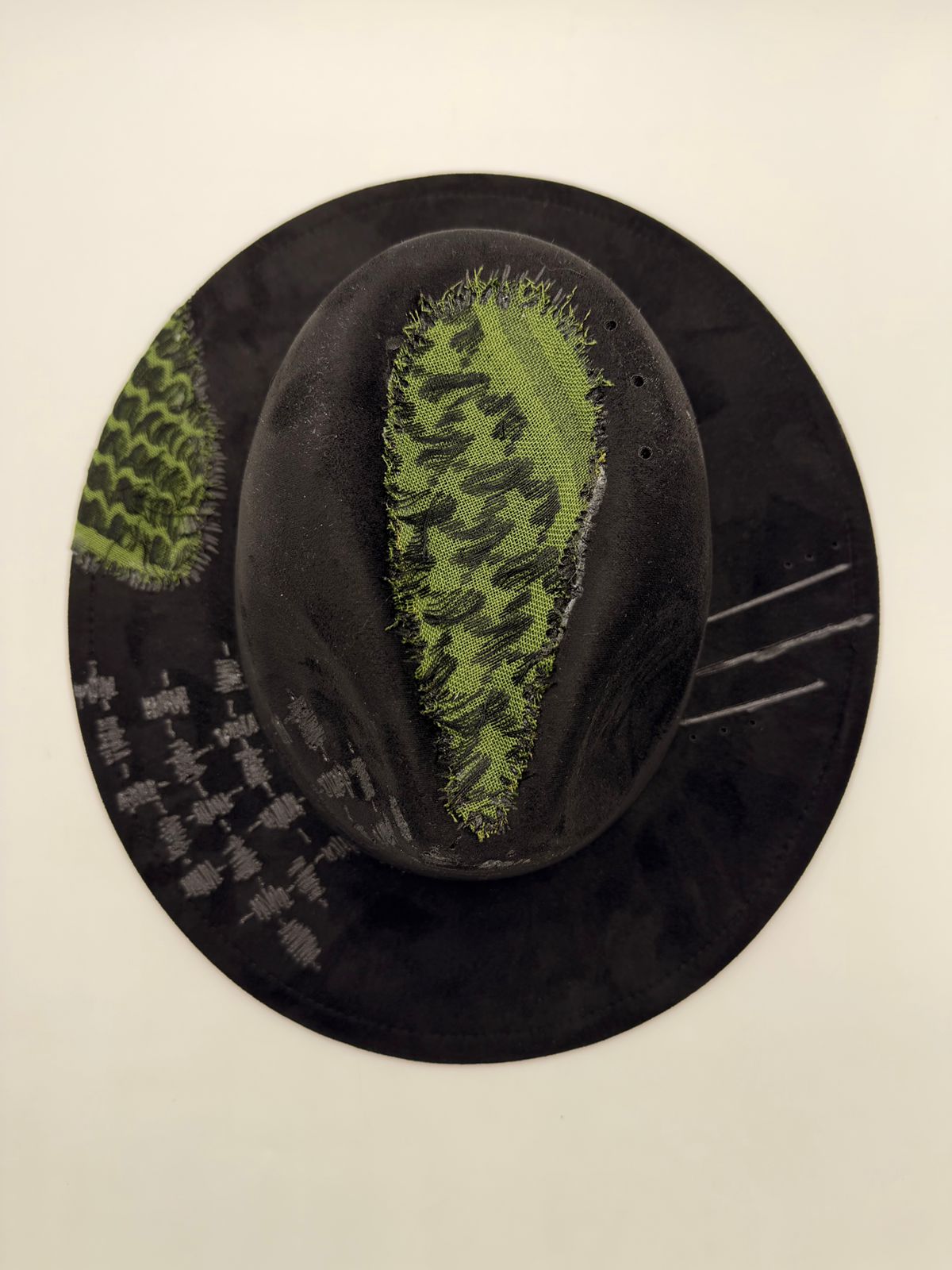 Black fedora with green shemagh fabric