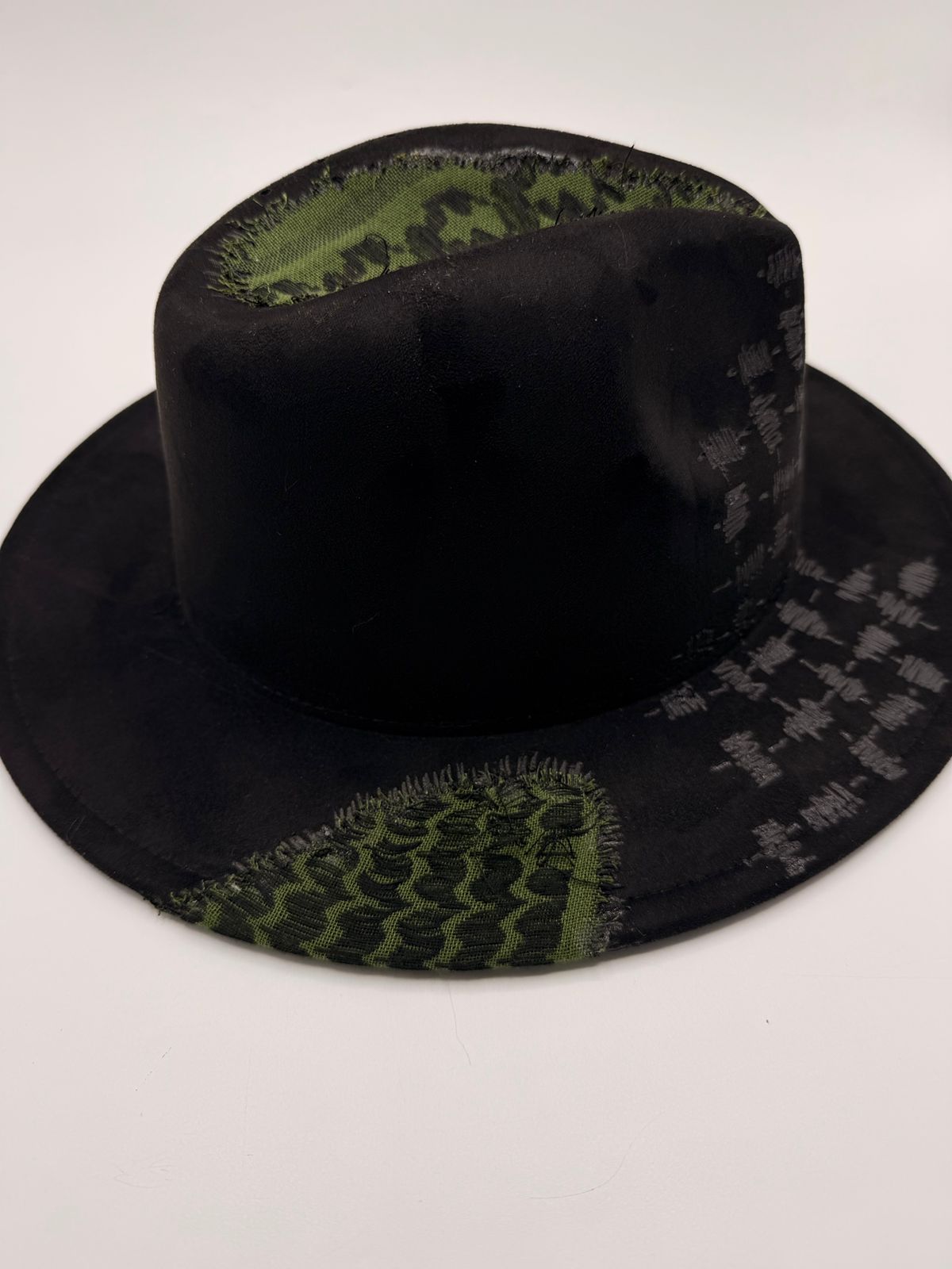 Black fedora with green shemagh fabric