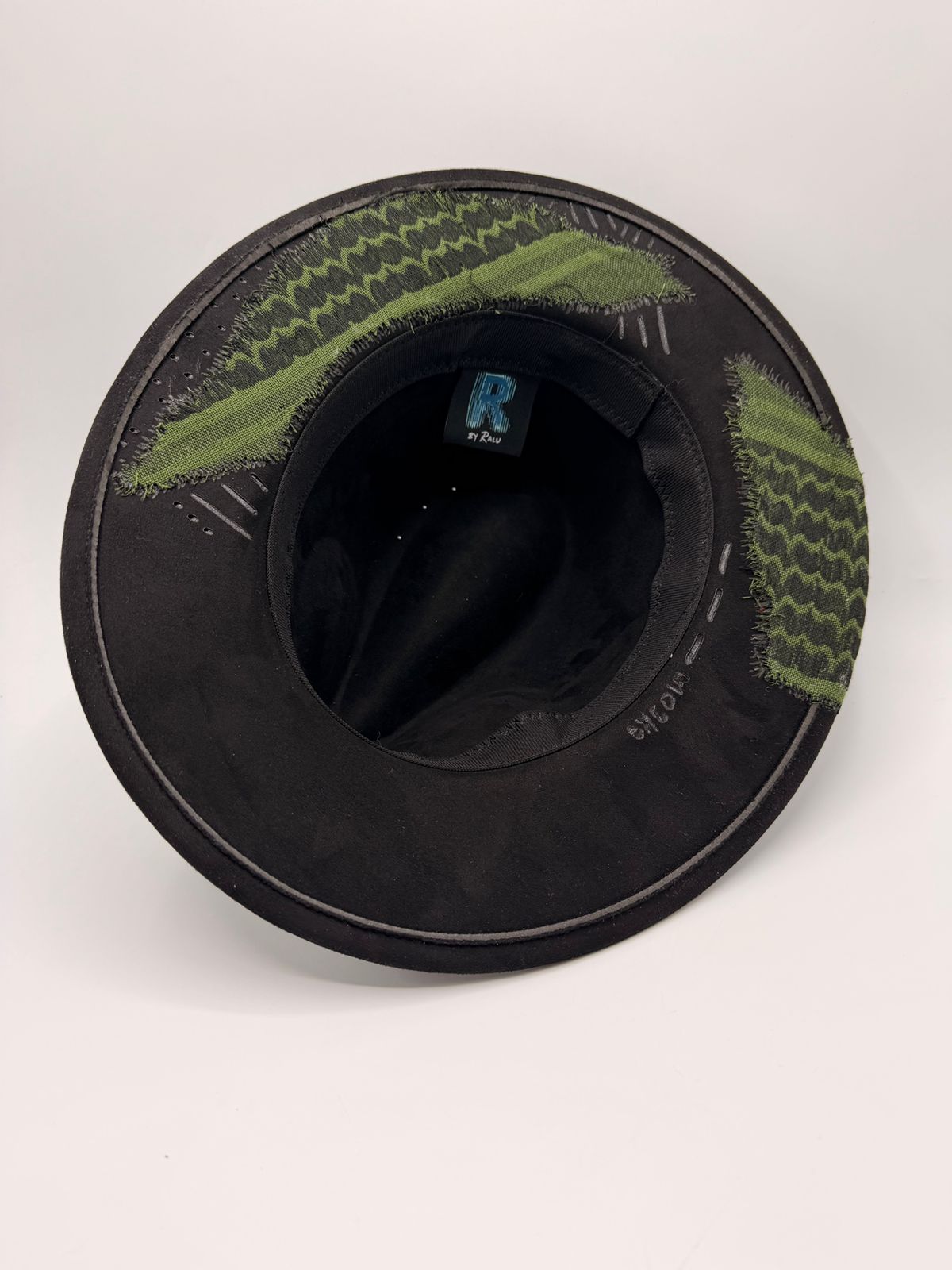 Black fedora with green shemagh fabric