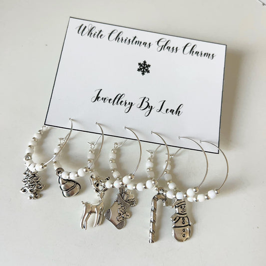 White Christmas Wine Glass Charms