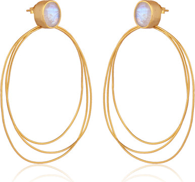 Interlinked Wire Moonstone Hoops Sterling Silver