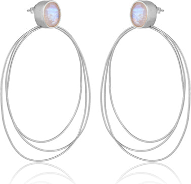 Interlinked Wire Moonstone Hoops Sterling Silver