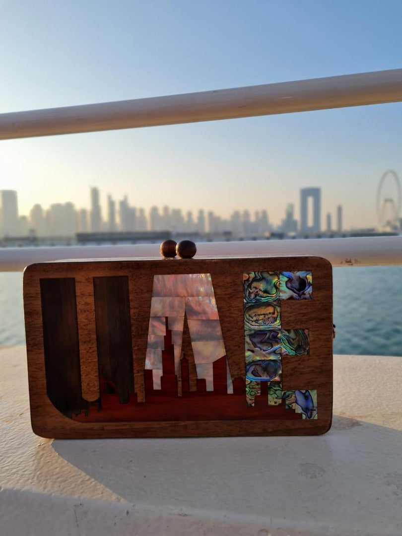 Ladies bag clutch, gift for Eid with high end seashell UAE flag colors