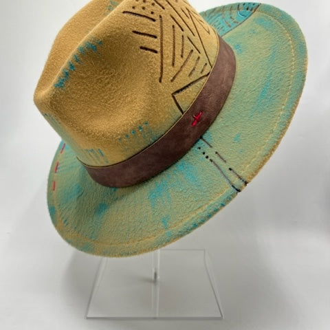 Light brown fedora with turquoise details