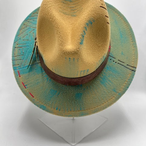 Light brown fedora with turquoise details