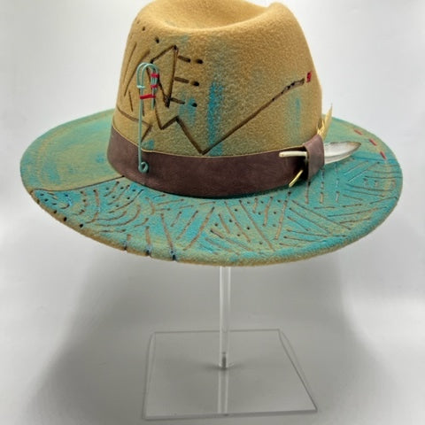 Light brown fedora with turquoise details