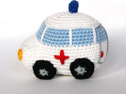 Little Amigurumi Ambulance car soft toy.