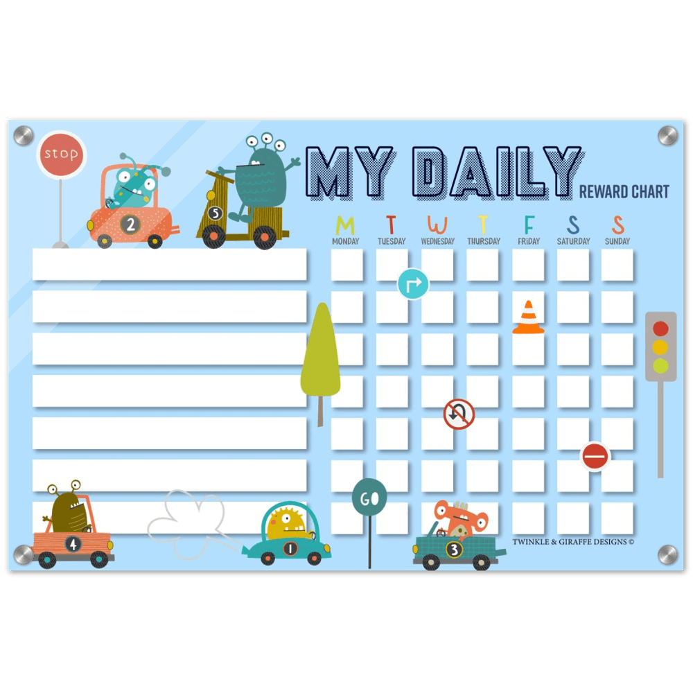 Little Racer Monsters Acrylic Reward Chart, Personalized Chore Chart, Acrylic Chore Chart, Kids Responsibility Chat, Dry Erase Chore Chart