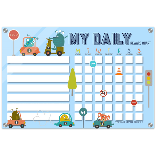 Little Racer Monsters Acrylic Reward Chart, Personalized Chore Chart, Acrylic Chore Chart, Kids Responsibility Chat, Dry Erase Chore Chart