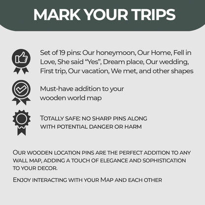 Enjoy The Wood Location Pins - Perfect Map Markers for Tracking Travels - Ideal for Decorating Wooden World Maps