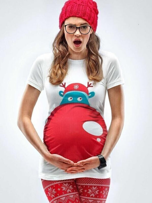 Mamagama Rudolph's Nose Maternity Christmas T-shirt - Small