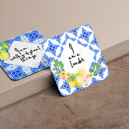 Mediterranean Blue Tiles and Lemons Affirmation Cards - Set of 20