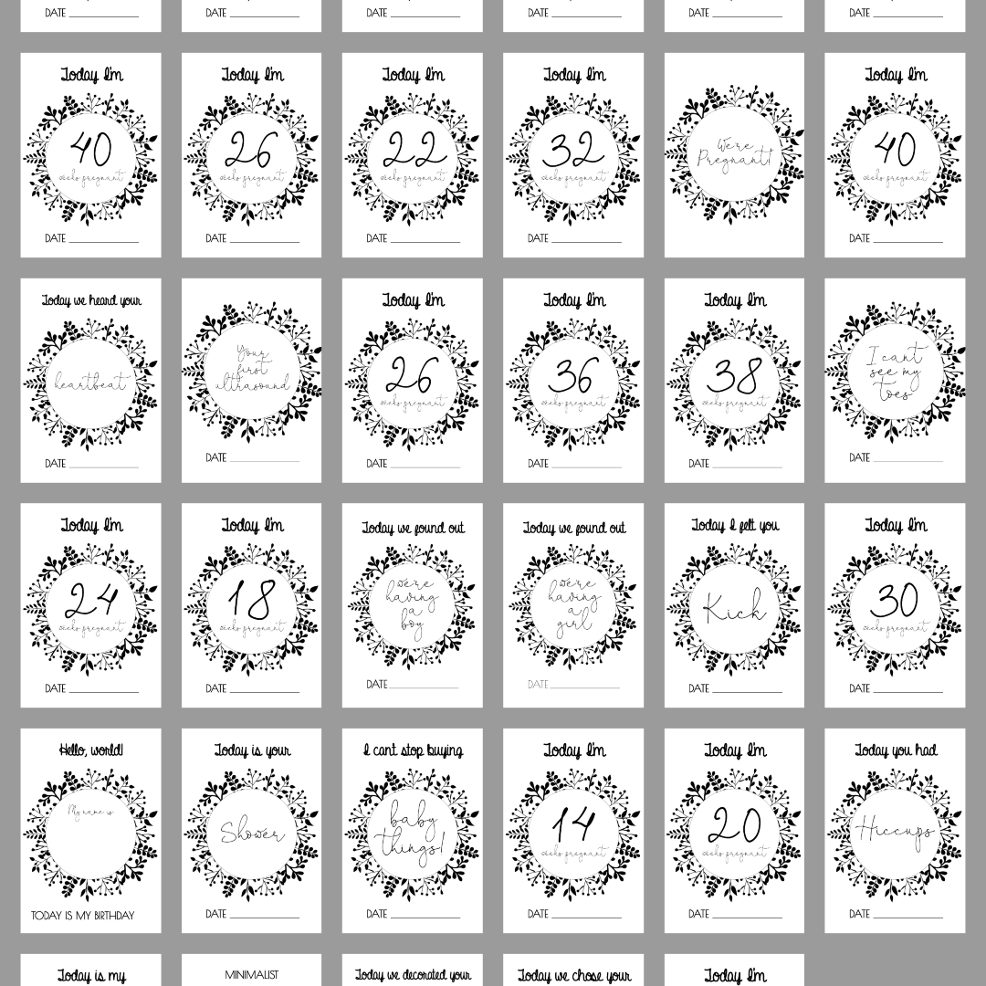 Minimalist Black and White Pregnancy Milestone Cards - Set of 30