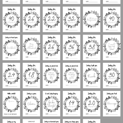 Minimalist Black and White Pregnancy Milestone Cards - Set of 30