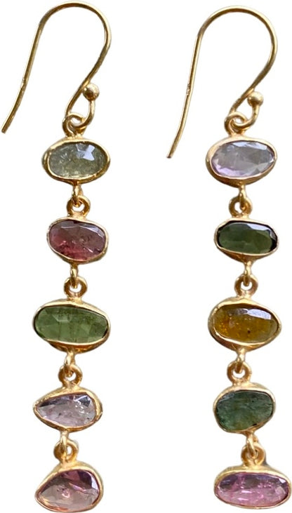 Multi Tourmaline Danglers Sterling Silver