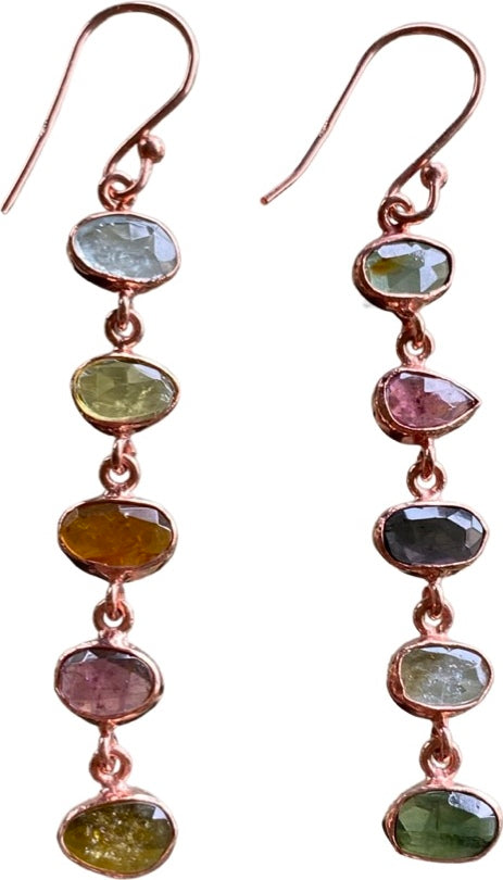 Multi Tourmaline Danglers Sterling Silver