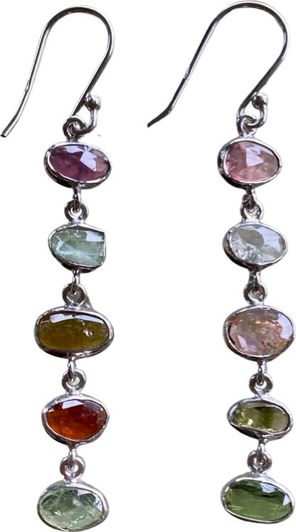 Multi Tourmaline Danglers Sterling Silver