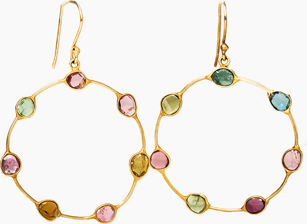 Multicolor Tourmaline Hoops Sterling Silver