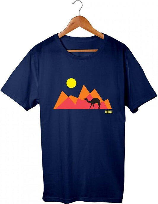 Navy Blue combed cotton T-Shirt with Mountain Camel Dubai Design - Adult  Extra Small