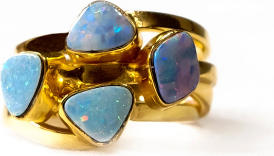 Opal Cluster Bezel Set Ring Sterling Silver