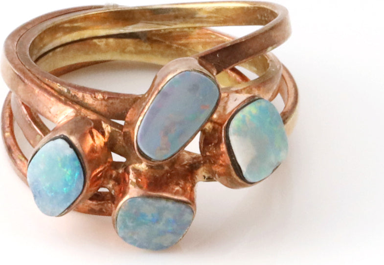 Opal Cluster Bezel Set Ring Sterling Silver