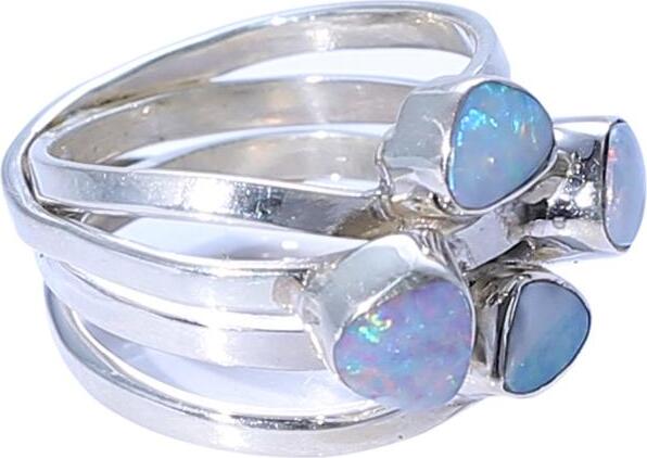 Opal Cluster Bezel Set Ring Sterling Silver