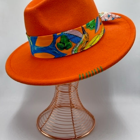 Orange fedora with green details