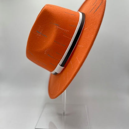 Orange fedora with white and brown band