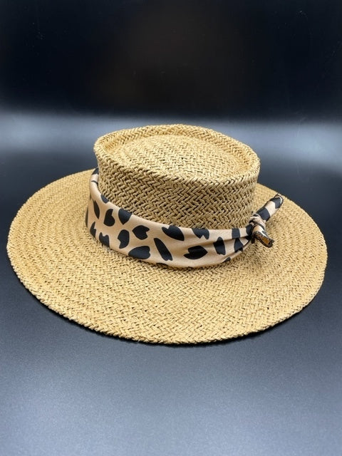 Paper straw summer hat with tiger scarf