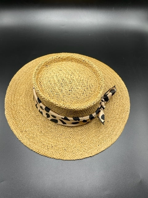 Paper straw summer hat with tiger scarf