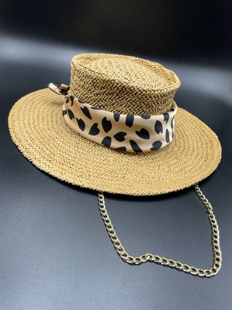 Paper straw summer hat with tiger scarf