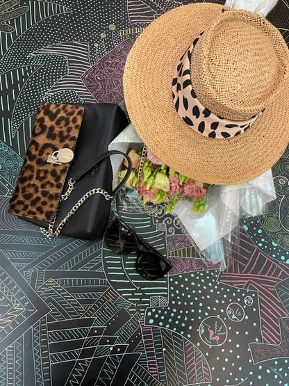 Paper straw summer hat with tiger scarf