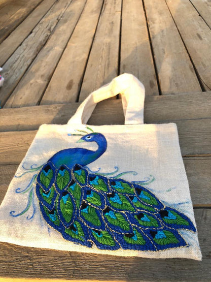 Peacock tote bag and Hat set