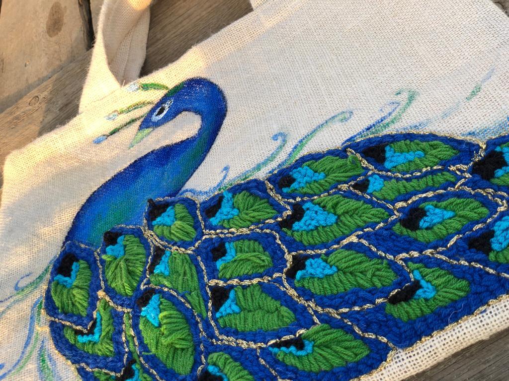 Peacock tote bag and Hat set