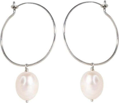 Pearl Hoops Sterling Silver