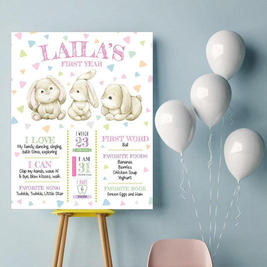 Personalized Baby Bunny 1st Year Milestone Board Poster (A3 , Digital Download)