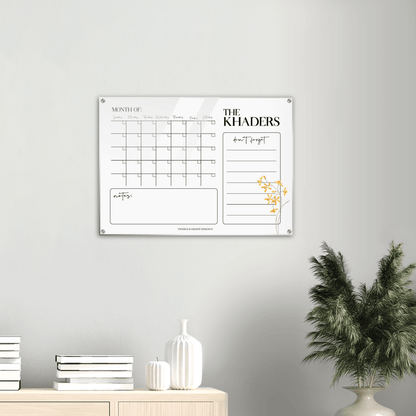 Personalized Family Calendar, Delicate Yellow Flower Monthly Calendar, Acrylic Print Family Calendar Planner