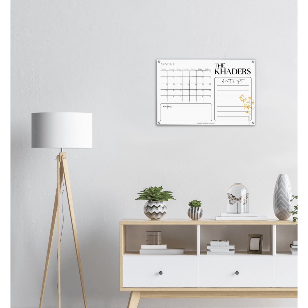 Personalized Family Calendar, Delicate Yellow Flower Monthly Calendar, Acrylic Print Family Calendar Planner