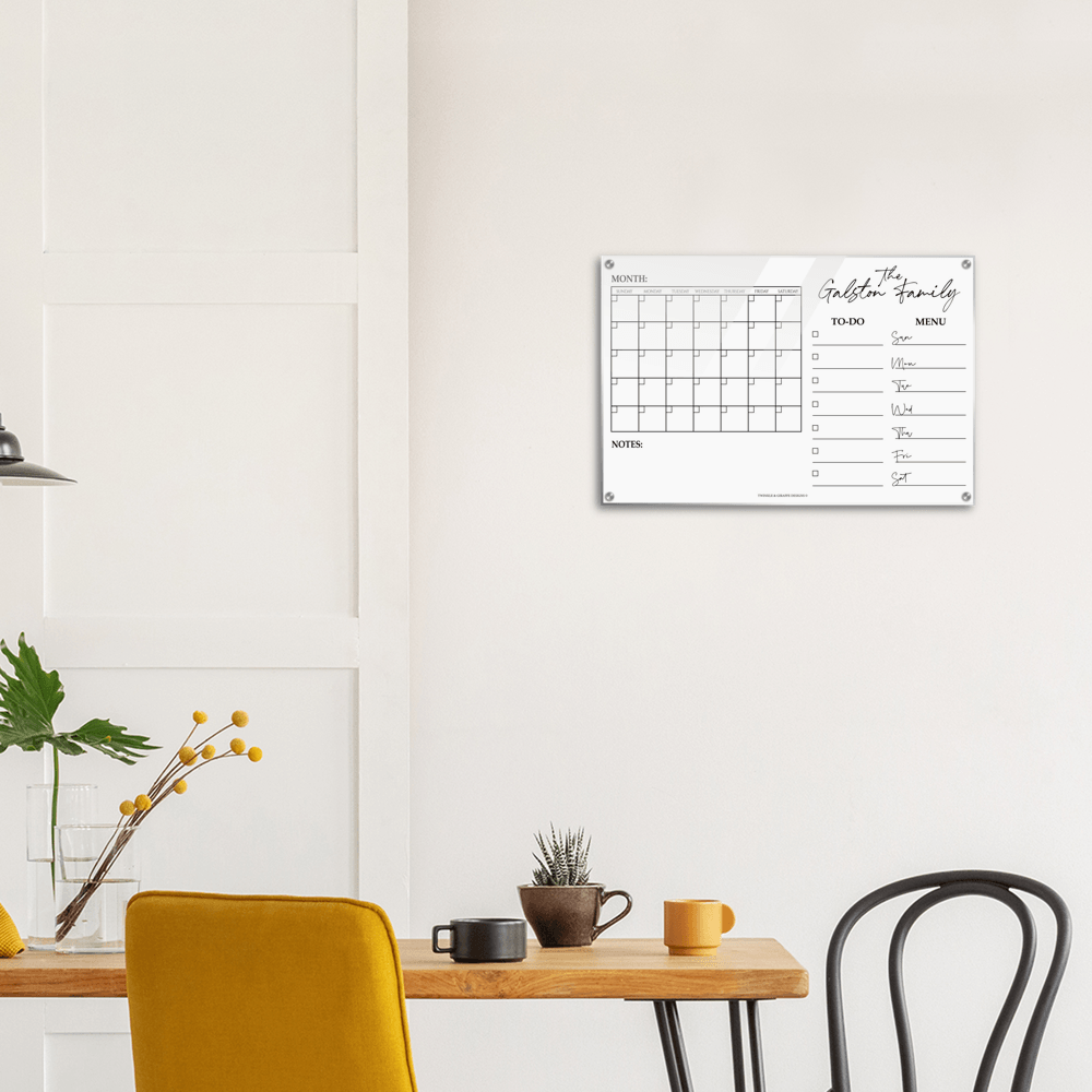 Personalized Family Calendar, Dry Erase Monthly Calendar, Monthly and Weekly Wall Calendar, Personalized Note Board, Acrylic Print