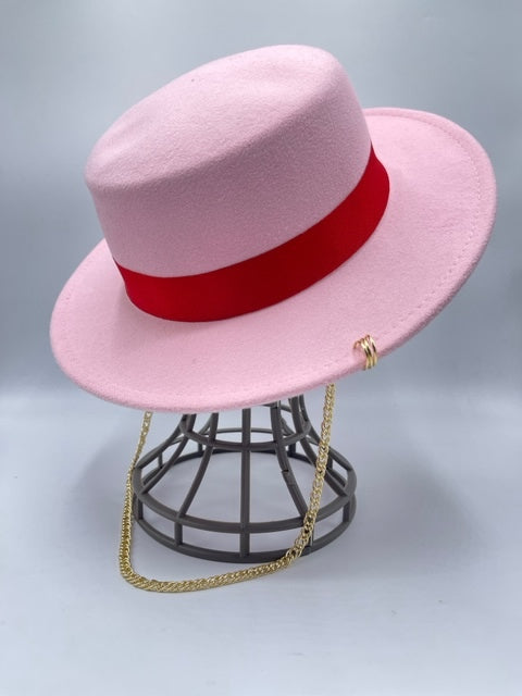 Pink boater wool hat