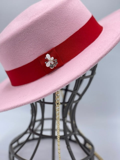 Pink boater wool hat