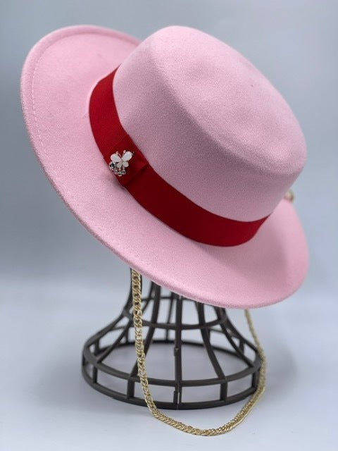 Pink boater wool hat