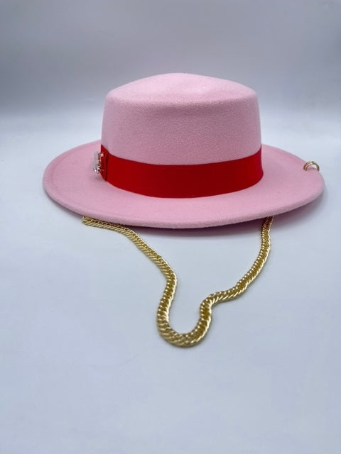 Pink boater wool hat