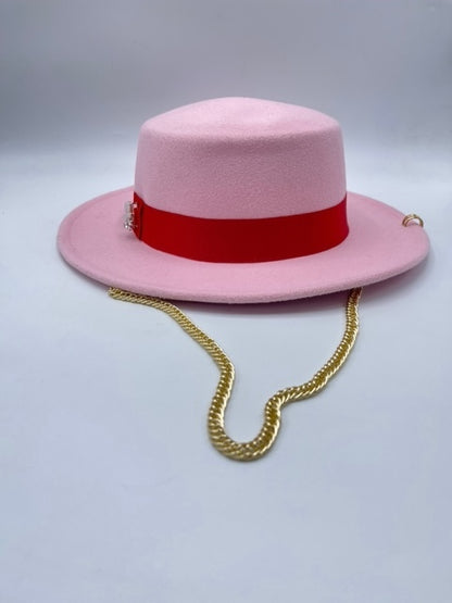 Pink boater wool hat