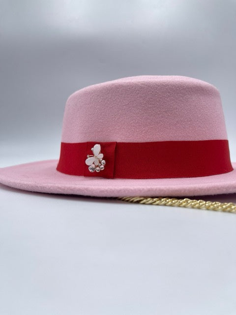 Pink boater wool hat